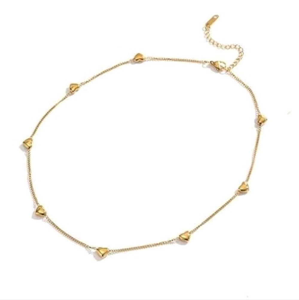 NEW! 18K Gold Plated Minimalist Simple Petite Hearts Station Chain Necklace - Picture 4 of 6